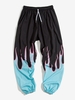 Fire Flame Print Elastic Waist Graphic Sweatpants 3xl Light blue