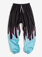 Fire Flame Print Elastic Waist Graphic Sweatpants 3xl Light blue