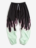 Fire Flame Print Elastic Waist Graphic Sweatpants 4xl Light green