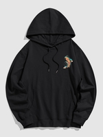 Fish Graphic Pocket Hoodie Xl Black