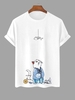 Fishbone And Cat Cartoon Graphic Tee Xxl White