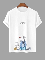 Fishbone And Cat Cartoon Graphic Tee Xxl White