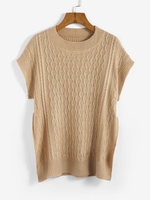 Fisherman Cable Knit Sweater Vest M Light coffee
