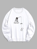 Fishing Rod and Astronaut Print Casual Sweatshirt L White