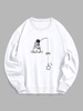 Fishing Rod and Astronaut Print Casual Sweatshirt M White