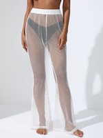 Fishnet Bell Bottom Beach Pants S White