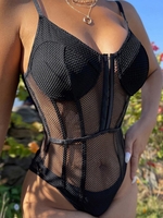 Fishnet Bustier Hook-and-eye Cami Bodysuit S Black