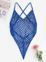 Fishnet Criss Cross T Back Lingerie Teddy L Blue