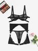 Fishnet Garter Leg Ring O Ring Lingerie Set M Black