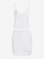 Fishnet Overlay Cropped Two Piece Dress M White