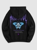 Flame Butterfly Letter Printed Fleece-lined Hoodie L Black