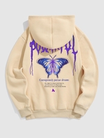 Flame Butterfly Letter Printed Fleece-lined Hoodie L Light coffee