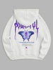Flame Butterfly Letter Printed Fleece-lined Hoodie M White