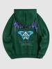 Flame Butterfly Letter Printed Fleece-lined Hoodie S Deep green