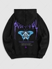 Flame Butterfly Letter Printed Fleece-lined Hoodie Xl Black