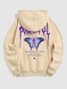 Flame Butterfly Letter Printed Fleece-lined Hoodie Xxl Light coffee