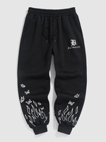 Flame Butterfly Pattern Fleece-lined Jogger Pants M Black