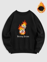 Flame Dice Pattern Fleece-lined Sweatshirt L Black
