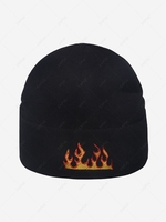 Flame Embroidered Hip Hop Winter Knit Cuff Beanie