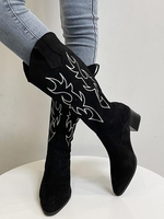 Flame Embroidered Western Cowboy Boots