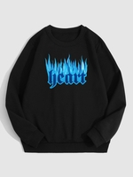 Flame Heart Graphic Printed Fleece-lined Sweatshirt Xxl Black