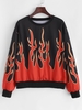 Flame Pattern Drop Shoulder Basic Sweatshirt S Red