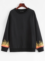 Flame Print Drop Shoulder Loose Sweatshirt S Black