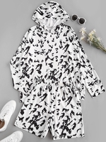 Flame Print Front Pocket Oversized Sweat Two Piece Set L Multi a