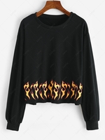 Flame Print Raw Hem Sweatshirt M Black