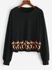 Flame Print Raw Hem Sweatshirt S Black
