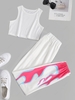 Flame Print Sleeveless Pocket Sport Pants Set M White