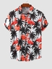 Flamingo Coconut Tree Print Short Sleeves Hawaii Vacation Shirt M Red