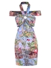 Flamingo Leaves Floral Cut Out O-ring Slinky Dress M Green