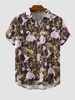 Flamingo Print Short Sleeves Hawaii Vacation Shirt M Black