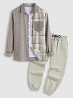 Flannel Plaid Shirt and Drawstring Jogger Pants Multi a