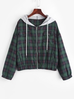 Flannel Plaid Tartan Zip Up Combo Jacket S Deep green