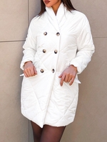 Flap Detail Double Breasted Puffer Quilted Coat S White