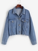 Flap Detail Frayed Hem Denim Jacket S Blue