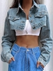 Flap Detail Micro Cropped Denim Jacket S Blue