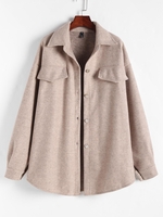 Flap Details Tunic Wool Blend Shacket M Light coffee
