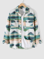 Flap Pocket Design Ethnic Aztec Print Button Fly Shacket S Dark turquoise