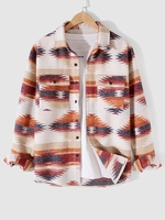 Flap Pocket Design Ethnic Aztec Print Button Fly Shacket S Valentine red