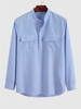 Flap Pocket Design Striped Pullover Shirt L Sky blue
