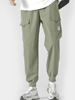 Flap Pocket Drawstring Streetwear Cargo Beam Feet Pants M Light green