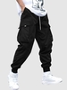 Flap Pocket Drawstring Techwear Cargo Pants L Black
