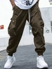 Flap Pocket Drawstring Techwear Cargo Pants L Deep coffee