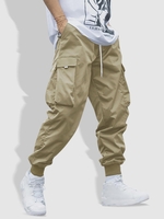 Flap Pocket Drawstring Techwear Cargo Pants L Light coffee