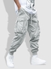 Flap Pocket Drawstring Techwear Cargo Pants L Light gray
