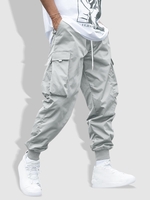 Flap Pocket Drawstring Techwear Cargo Pants L Light gray
