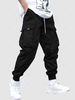 Flap Pocket Drawstring Techwear Cargo Pants M Black